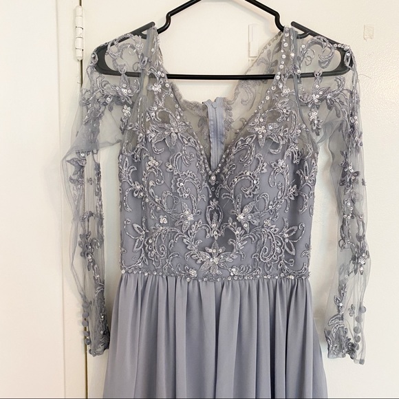 Gray Sequined Mori Lee Evening Dress - Picture 5 of 10